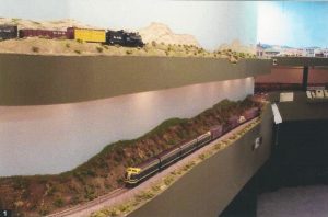 Model Train Benchwork along two walls